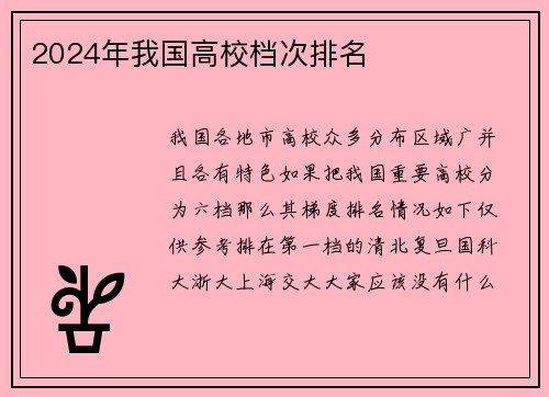 2024年我国高校档次排名