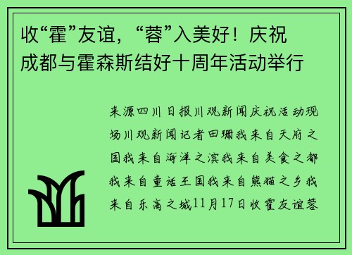 收“霍”友谊，“蓉”入美好！庆祝成都与霍森斯结好十周年活动举行